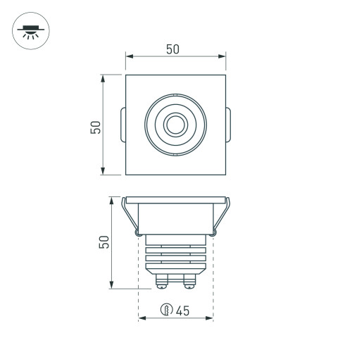 Светодиодный светильник LTM-S50x50WH 5W Warm White 25deg (Arlight, IP40 Металл, 3 года)