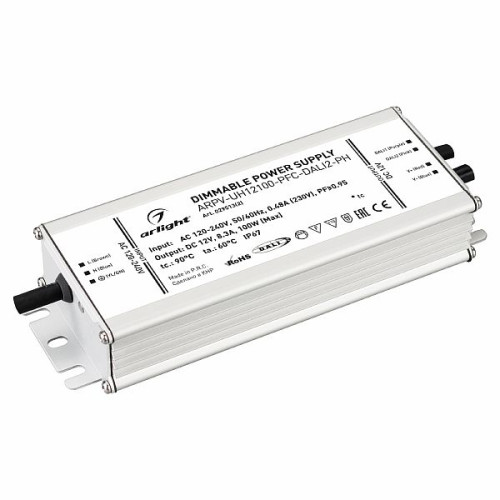 Блок питания ARPV-UH12100-PFC-DALI2-PH (12V, 8.3A, 100W) (Arlight, IP67 Металл, 7 лет)