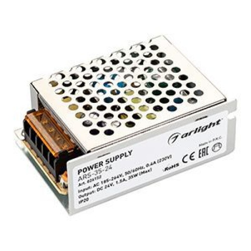 Блок питания ARS-35-24 (24V, 1.5A, 35W) (Arlight, IP20 Сетка, 2 года)