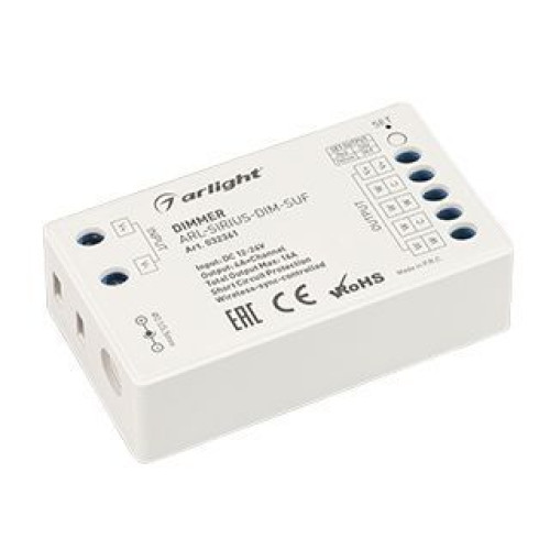 Диммер ARL-SIRIUS-DIM-SUF (12-24V, 4x4A, 2.4G) (Arlight, IP20 Пластик, 3 года)