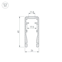 Профиль ALU-HANDRAIL-2000 FOR GLASS 17.5 (Arlight, Алюминий)