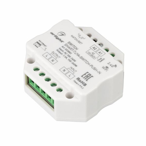 Контроллер-выключатель SMART-TUYA-SWITCH-PUSH-IN (230V, 1.5A, WiFi, 2.4G) (Arlight, IP20 Пластик, 5 лет)