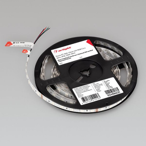Светодиодная Лента RT-B60-10mm 24V RGB (14.4 W/m, IP20, 5060, 50m) (Arlight, Открытый)