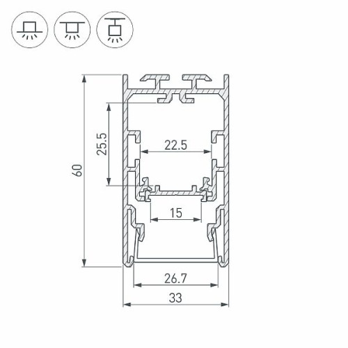 Профиль с экраном S2-LINE-3360-2500 ANOD+OPAL (Arlight, Алюминий)