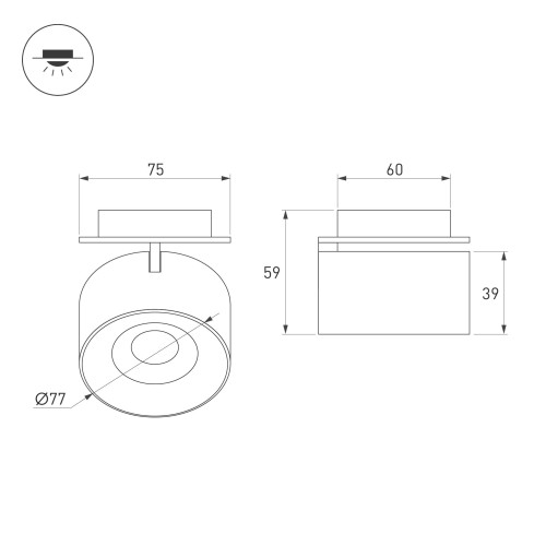Модуль светодиодный PLURIO-LAMP-R77-9W Warm3000 (BRS, 36 deg, 2-2, 38V, 200mA) (Arlight, Металл)