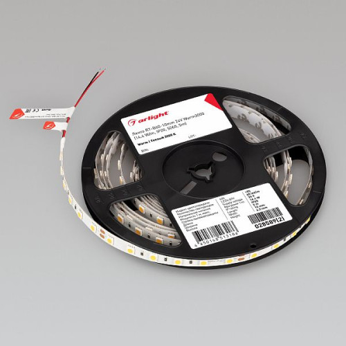 Светодиодная Лента RT-B60-10mm 24V Warm3000 (14.4 W/m, IP20, 5060, 5m) (Arlight, Открытый)