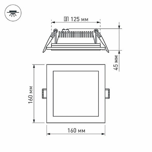 Светодиодная панель LT-S160x160WH 12W Warm White 120deg (Arlight, IP40 Металл, 3 года)