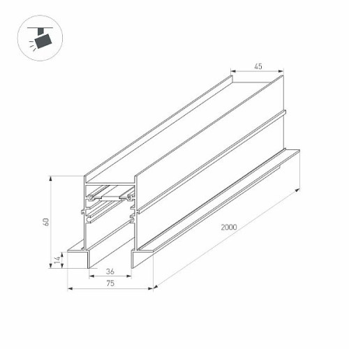 Трек встраиваемый MAG-TRACK-4560-FDW-2000 (BK) (Arlight, IP20 Металл, 3 года)