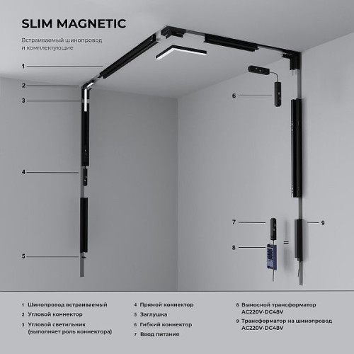 Slim Magnetic Коннектор угловой внутренний для встраиваемого шинопровода под ГКЛ 12,5мм (черный) 85211/00 85211/00