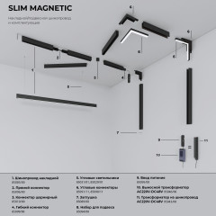 Slim Magnetic Трековый поворотный светильник 13W 4000K Kars черный 85524/01