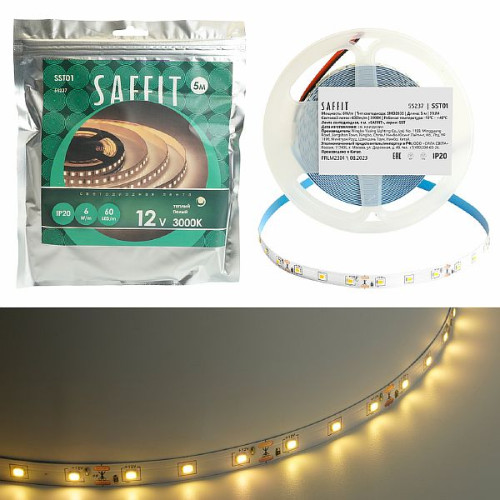 SST01 SAFFIT 60SMD(2835)/m 6Вт/м 12V 5000*8*1.22мм 3000K, IP20 , 55237