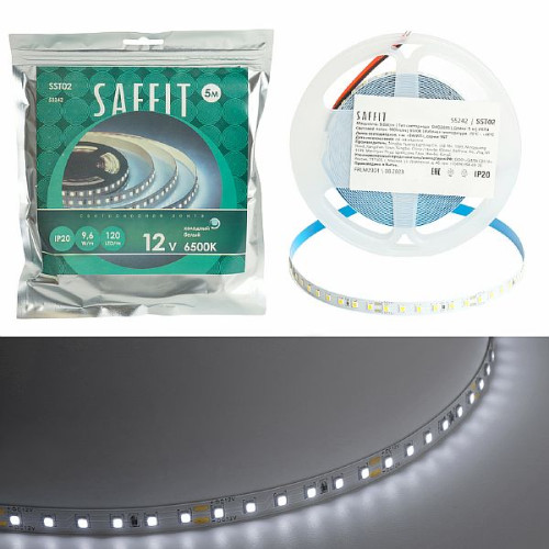 SST02 SAFFIT 120SMD(2835)/м 9.6Вт/м 12V 5000*8*1.22мм 6500К, IP20 , 55242