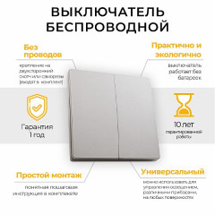 Кнопка-выключатель беспроводной FERON, TM82 230V, 500W, двухклавишный, серебро , 41720