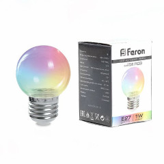 Лампа светодиодная Feron LB-371 Шар прозрачный E27 3W RGB плавная смена цвета , 38133