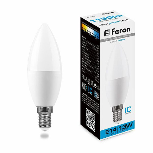 Лампа светодиодная Feron LB-970 Свеча E14 13W 6400K , 38109