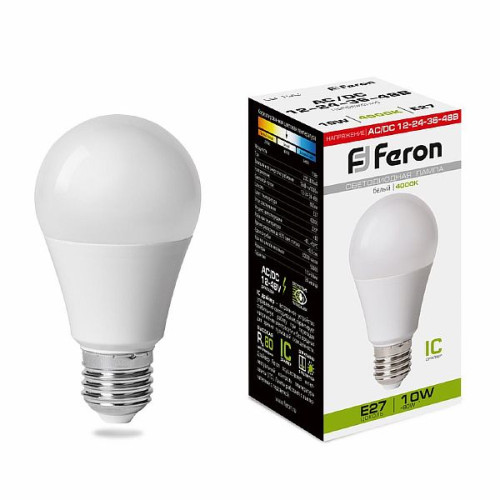Лампа светодиодная низковольтная Feron LB-192 Шар E27 10W 12-48V 4000K , 38265