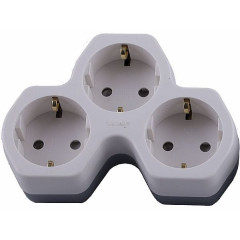 Разветвитель сетевой 3-местный с/з STEKKER ADP16-13-20, 250V,16A, ABS огнеустойчивый пластик,белый/серый , 32871