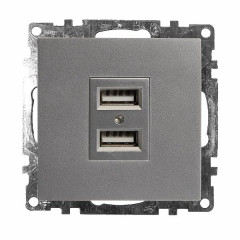 Розетка USB 2-местная (механизм), STEKKER GLS10-7115-03, 250B, 2,1А, серия Катрин, серебро , 39588