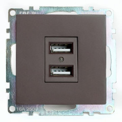 Розетка USB 2-местная (механизм), STEKKER GLS10-7115-04, 250B, 2,1А, серия Катрин, шоколад , 49027