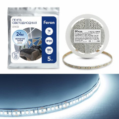 Светодиодная LED лента Feron LS502, 180SMD(2835)/м 16Вт/м 24V 5000*10*1.22мм 6000К , 41529