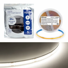 Светодиодная LED лента Feron LS530, 320SMD(2110)/м 8Вт/м 24V 5000*8*1.8мм 4000К , 48264