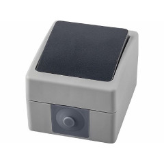 Выключатель 1-клавишный STEKKER, PSW10-111-54, открытой установки, 250В, 10А, IP54, серый/графит , 32752