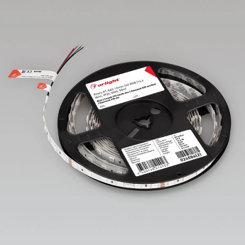 Светодиодная Лента RT-B60-10mm 24V RGB (14.4 W/m, IP20, 5060, 50m) (Arlight, Открытый)
