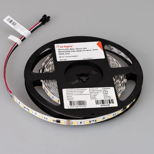 Светодиодная Лента SPI-B60-10mm 24V White6000-PX6-RAM (15 W/m, IP20, 5060, 5m) (Arlight, бегущий огонь)