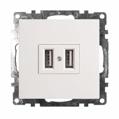 Розетка USB 2-местная (механизм), STEKKER GLS10-7115-01, 250B, 2,1А, серия Катрин, белый , 39686