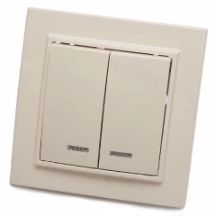 Выключатель 2-клавишный с индикатором, STEKKER, PSW10-9002-02, 250В, 10А, серия Эрна, слоновая кость , 39229