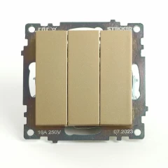 Выключатель 3-клавишный (механизм), STEKKER, GLS10-7108-08 , 250В, 10А, серия Катрин, золото , 49219